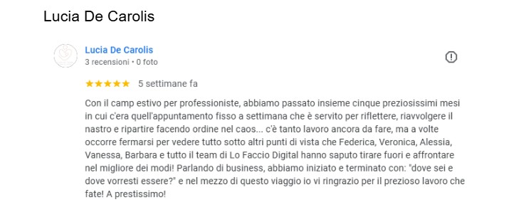 La recensione di Lucia per raccontare il suo percorso di mentoring con LFD